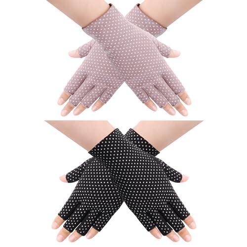 Qzakce Guantes de Protección Solar UV para Mujer 2 Pares Guantes de Ciclismo Antideslizantes para Conducción, Pesca, Ciclismo,Golf