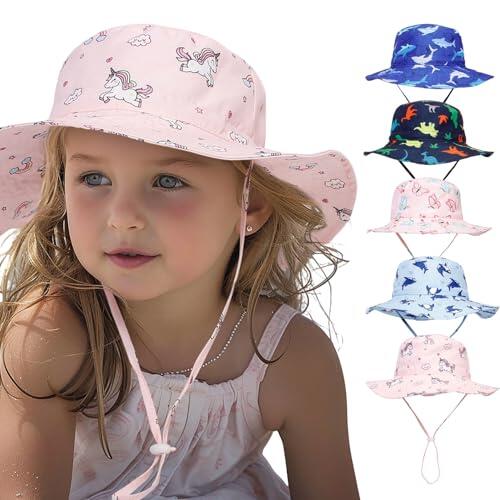 YHZPDP Sombrero de sol para niños de 3 a 8 años, para niños y niñas, ala ancha de verano, protección UV, sombrero de pescador, sombrero de verano transpirable con correa ajustable, gorro de cubo de