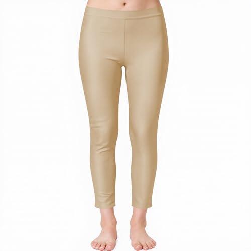 Wildarms Leggings para niñas, Pantalones de Baile Brillantes para Uso Festivo para Yoga, Entrenamientos, Ropa Casual (FR/ES, Números, 34, Regular, Regular, Beige Oscuro)