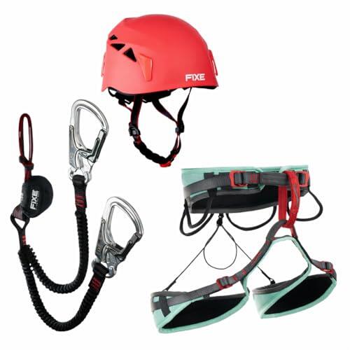 FIXE - Kit Ferrata Cinchless + Arnés Explora S-M + Casco Pararocs, Disipador Vía Ferrata sin Anillo Ventral, Arnés Dual Webbing, Casco EPS, EN958, EN12277, EN12492