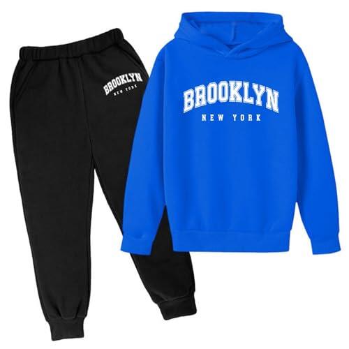 Chándal para niños Chándal Deportivo Niños Invierno Sudadera con Capucha Conjunto Popular Impreso Sudadera Conjunto en Ropa Interior Casual Carta Disfraz Niño Ropa Deportiva de Verano, azul, 9-10 años