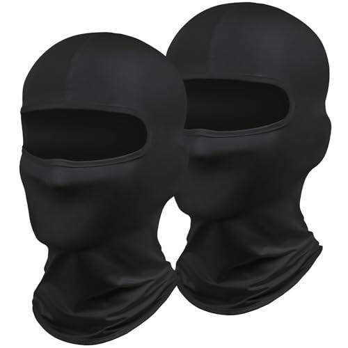 DiULi Máscara de Pasamontañas, Balaclava Hombre, Transpirable, Bufanda para Motocicleta, Bufanda de Verano para el Cuello, Protector UV, Máscara de Esquí Multifuncional, Anti Viento (Negro-2pcs)