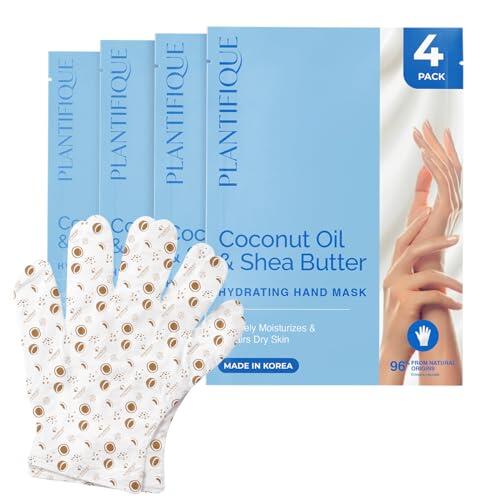PLANTIFIQUE Mascarilla Manos Coreana con Ácido Hialurónico, Manteca de Karité & Aloe Vera, 4 Pares Guantes Hidratantes para Manos Agrietadas y Secas - Korean Hand Mask