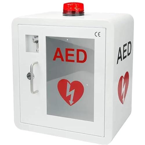 Armario desfibrilador AED - Caja de almacenamiento montada en la pared con luz y alarma para desfibrilación cardíaca en oficinas, hogares de ancianos y espacios públicos