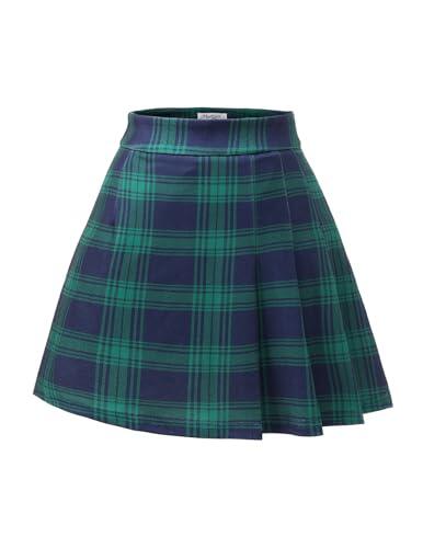Meetjen Faldas plisadas para mujer, mini falda elástica de cintura alta 2025, falda acampanada, uniforme de animadora, uniforme de patinadora, Verde azul marino a cuadros, XL