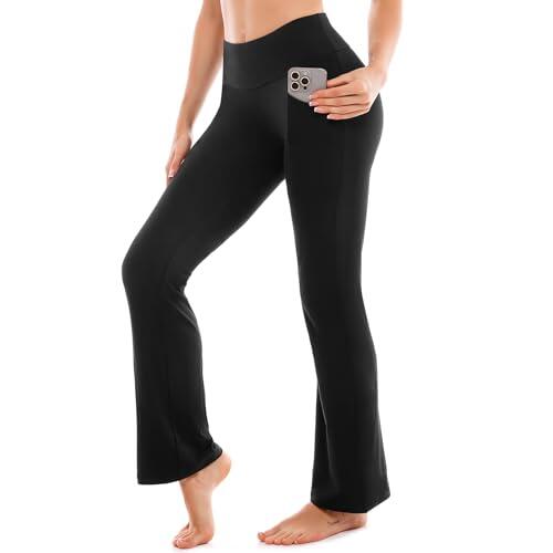 SINOPHANT Pantalón de Yoga Legging Deportivo para Mujer de Tiro Alto Opaco con 2 Bolsillos Negro M