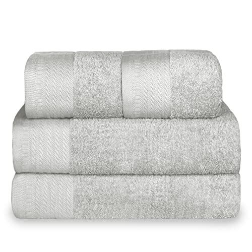 MERCURY TEXTIL- Juego 4 Toallas de 500gsm 100% Algodón, 2 de Baño y 2 de Manos, Suaves, Resistentes y Absorbentes. (Gris Claro)