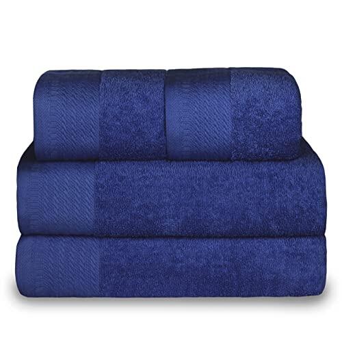 MERCURY TEXTIL- Juego 4 Toallas de 500gsm 100% Algodón, 2 de Baño y 2 de Manos, Suaves, Resistentes y Absorbentes. (Azul Marino)