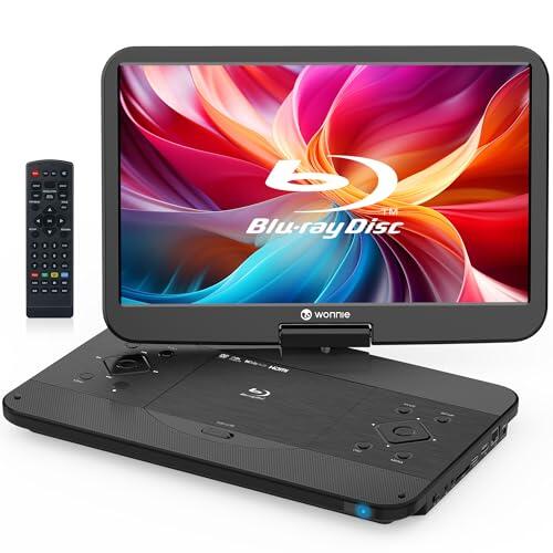 WONNIE Reproductor Blu Ray portátil de 17.6 pulgadas con pantalla giratoria grande Full HD de 15.4 pulgadas, 1080P, reproductor de DVD Blu-ray con salida HDMI y entrada AV, batería recargable