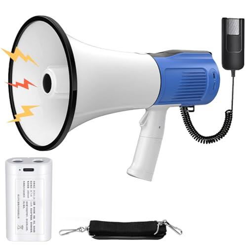 Kensbro Megáfono 120W Alcance Máximo 2000M, Megáfono con Sirena y Micrófono - Funciones de Grabación y Bluetooth, Bocina de Señal con Correa de Hombro Ajustable para Entrenadores, Policias, Futbol