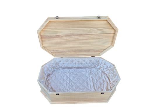 petbye Ataúd de Madera para Mascotas, diseño Octogonal, Acabado Natural – tamaño L para Mascotas pequeñas – ataúd con Revestimiento Interior de satén y Cierre metálico Seguro