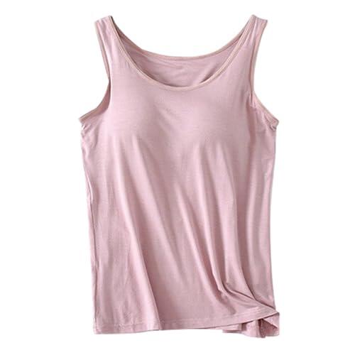 Generisch 2025 - Camisetas sin mangas para mujer con sujetadores integrados, 2024, verano, casual, cuello redondo, camiseta sin mangas, talla grande, algodón, camisetas acolchadas de entrenamiento