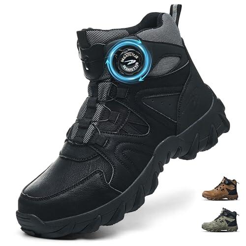 COOU Botas de Seguridad para Hombre Mujer Ligeras Antideslizante Botas de Trabajo con Punta de Acero Zapatos de Seguridad Altos Zapatos de Trabajo Comodo C13/Negro 44