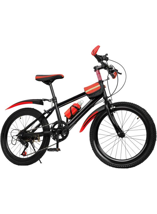 Bicicleta infantil de 20 pulgadas, Bicicleta de montaña de 7 velocidades, color rojo con guardabarros, bicicleta juvenil mejorada, rueda de acero al carbono, bicicleta de montaña de 8 a 13