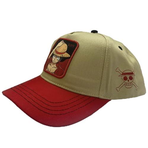 Comic Studio | One Piece | Artículo Licenciado Oficial | Gorras de Hombre | Luffy Trripulacion Straw Hat | Talla única Baseball Cap | Beige-Rojo | Unisex