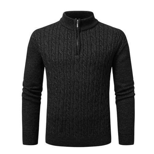 Allthemen Jersey Manga Larga 1/4 Cremallera para Hombre Suéter Punto Otoño Invierno Pullover Casual Térmico Negro L