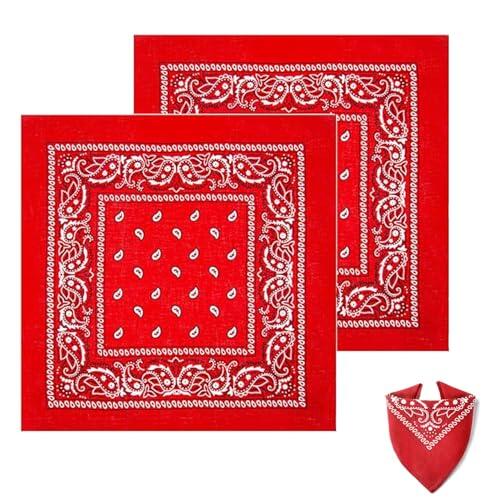JJiaoLinin Bandana, 2 Piezas Bandanas Paisley, pañuelos Unisex, pañuelo multifunción, para Fiesta Temática, Carnaval, Halloween, Accesorios de Disfraces, Accesorios (55cm X 55cm, Rojo)