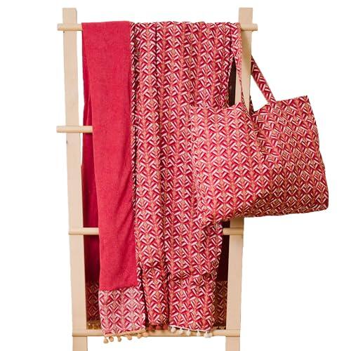 TRAMAS+ Set Toalla Pareo y Bolso a Juego, Toalla de Playa, Bolso con Estampado, Ideal para Verano, Playa, Piscina y Vacaciones - Eloina Marsala