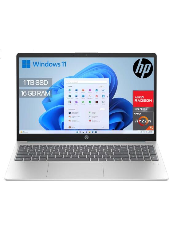 HP 15-fc0241ns - Ordenador portátil de 15.6" FHD (AMD Ryzen 5-7520U, 16 GB RAM, 1TB SSD, AMD Radeon Graphics, Windows 11) Plata y Azul - Teclado QWERTY Español