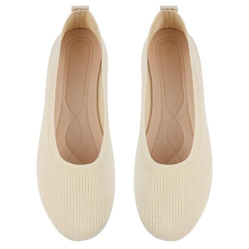 OFFCUP Bailarinas Mujer, Bailarinas Zapatos Planas Mujer Cómodo Ligero Cabeza Redonda, Zapatos Ballet Flats Transpirables de Punto, para IR de Compras, Caminar, Salir de Fiesta,- 39 Blanquecino