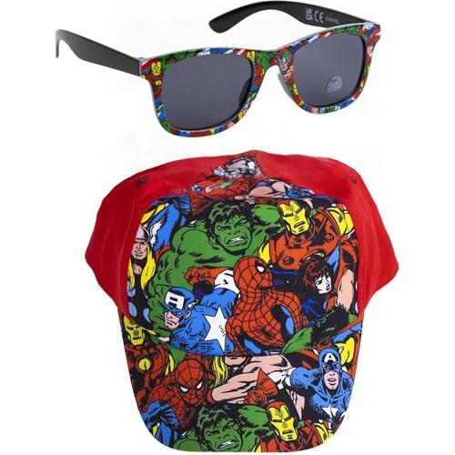 Gorra y Gafas de Sol Marvel Set Infantil Original para Niñ@s Unisex - Gorra y Gafas Avengers Accesorios Verano Gafas Protección UV y Gorra Ajustable