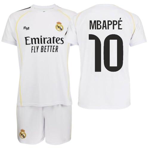 Real Madrid Conjunto Unisex Infantil 1a equipación Temporada 25-26 - Réplica Oficial con Licencia del Real Madrid - Dorsal 10 MBAPPE Talla 10