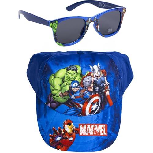 Gorra y Gafas de Sol Marvel Set Infantil Original para Niñ@s Unisex - Gorra y Gafas Avengers Accesorios Verano Gafas Protección UV y Gorra Ajustable