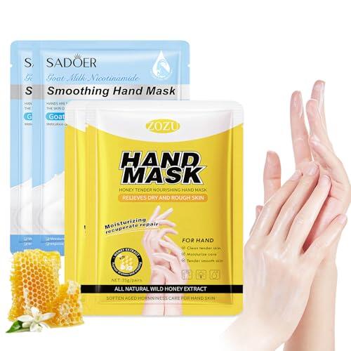 4 pares Guantes Hidratantes, Mascarillas Hidratantes Exfoliantes Para Manos, Para Cuidado Manos Revivir la Piel, Secas y Agrietadas de Mujeres y Hombres(2 Leche & 2 miel)