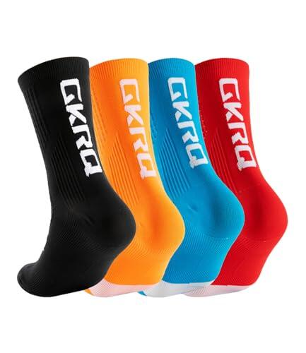 GKRQ Calcetines Deportivos, Pack de 4 Pares, Multicolor (Negro, Naranja, Azul, Rojo), Unisex para Ciclismo y Running hombre mujer mtb trail gimnasio 39-44