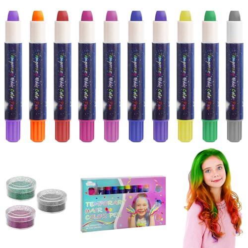 KQDRAVINE 10 Piezas Tiza para el Cabello, Tiza de Pelo Temporal Lavable, Cabello para Niñas, Tinte para el Cabello para Niños, Tinte para el Cabello Infantil, Carnaval, Navidad