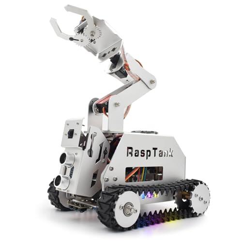 Adeept RaspTank - Kit de Coche Inteligente de Metal para Raspberry Pi 5/4B/3B/3B+ (Placa no incluida), Robot rastreado por Tanque con Brazo robótico de 4 DOF, prevención de obstáculos, Seguimiento de
