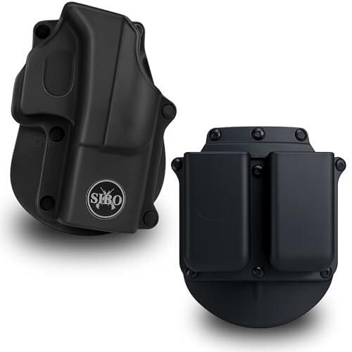 Sibo - Pistolera Glock + Portacargador Doble G17/22/31/34/35 Funda Táctica Polímero Negro Ajustable OWB Cinturón Funda Pistola - Gun Holster (Pistolera + Portacargadores, sin Orificio)