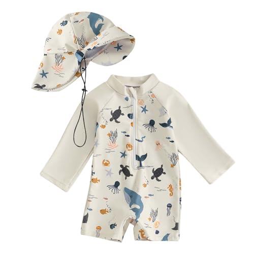 Traje de Baño Bebé UPF50+ con Capucha y Mangas Largas - Unisex, Tejido Secado Rápido para Protección Solar (0 Meses-4 años) 2025