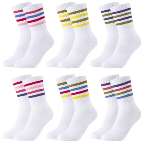 Utensilsto 6 pares de calcetines de tenis para niñas, calcetines deportivos para niños, 31-34, calcetines infantiles de algodón blanco, calcetines atléticos, calcetines deportivos para niños, niñas y