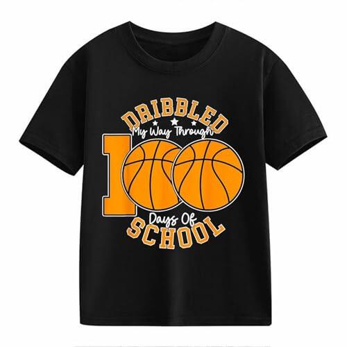 Camiseta de manga corta para niñas, cuello redondo, algodón, para aniversario, personalidad, escuela, verano, casual, ligera, cómoda y suave, Negro, 10-11 años