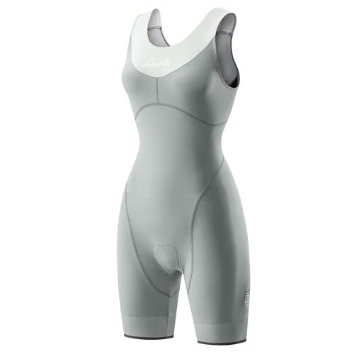 Santic Traje de triatlón acolchado para mujer, traje de triatlón de una pieza, sin mangas, tri-traje de bicicleta, traje skinnsuit de secado rápido que adelgaza traje de ciclismo, gris, S