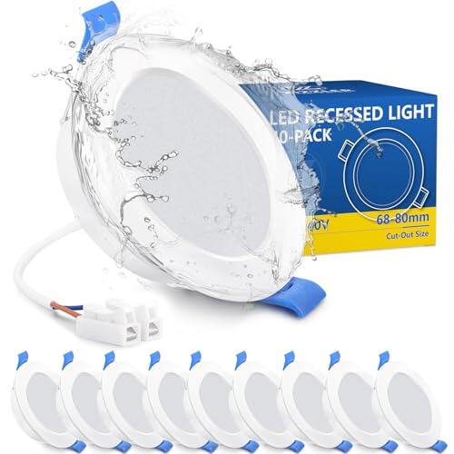 ZIZZLER Downlight Led Techo Empotrable, 4000K Blanco Neutro Redondo 5W IP44, Corte 68-80mm, Foco Empotrable Led Interior Techo, Luces Ojos De Buey LED, Para Baño, Cocina, 220V-240V, Pack 10