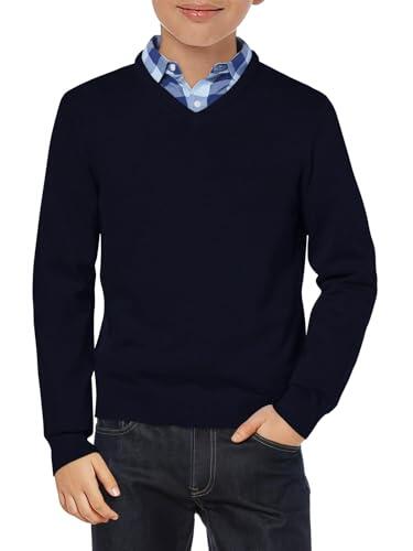 Haloumoning Jersey para niños con cuello en V, uniforme de manga larga, jersey de punto monocolor, básico, informal, ligero, azul oscuro, 5-6 años
