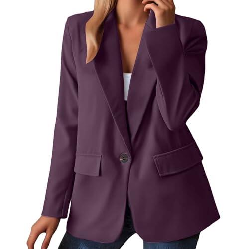 Genérico Americana Mujer Blazer, Chaqueta Ligera Mujer Holgada con Parte Delantera Abierta Manga Larga Blazer Color Sólido Casual Chaqueta De Trabajo con Cuello De Solapa con Bolsillos