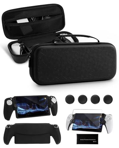 PALPOW 8 en 1 Set de Accesorios Compatible con PlayStation Portal, Funda Psportal Rígido con Estuche Protectora Silicona Compatible con PS5, Pantalla Protector con 4 Thumb Grips, Negro
