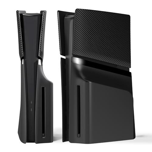 eXtremeRate eXcover Carcasa Superior e Inferior de Repuesto Compatible con ps5 Slim con Lector de Discos, Paneles Laterales y Tapa Trasera con Ventilación Placa para ps5 Slim Consola - Negro