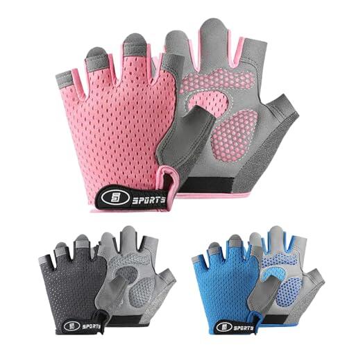 Mecmbj Guantes Bici Niño, Guantes Ciclismo Medio Dedo para Niños de 9 a 13 Años, Antideslizantes, Porosità, Adecuado para Ciclismo, Escalada, Patinaje sobre Hielo(Rosa)