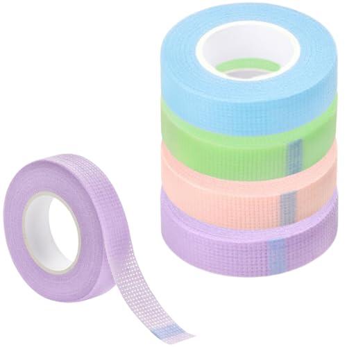 VEOIRXU 4 Piezas Cinta cosmética, Cinta de Tela Transpirable, Cinta Cosmética de Sombras Precisa, Accesorio de Maquillaje para Maquillaje de Ojos, Cejas y Pestañas 1,25cm x 9m (Rosa+Morado+Azul+Verde)