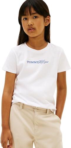 Tommy Hilfiger Camiseta de Manga Corta Chicas Script Slim Fit, Blanco (White), 6 Años