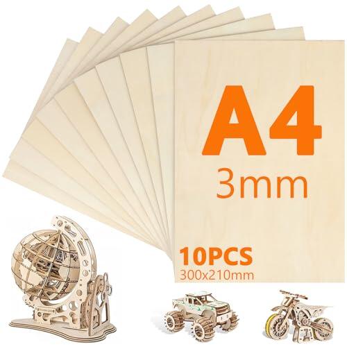 10 Piezas Contrachapado A4, 300mm×210mm Contrachapado 3mm, Tablones de Madera, Maderas para Bricolaje para Manualidades, Modelismo, Procesamiento Láser, Pirograbado, Decoración, Pintura