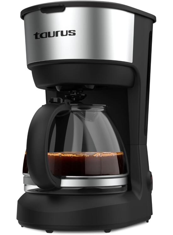 Taurus – Cafetera de Goteo Verona 6 INOX, 6 Tazas, 600W, Jarra Cristal graduada, Depósito Agua Visible, Filtro Reutilizable, Auto Apagado, Acabados INOX