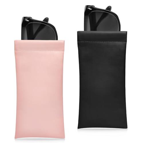 DiULi Fundas de Gafas Blanda, 2 Piezas Estuche de Gafas Cuero Suaves, Fundas Anteojos de Sol Portátil, Bolsa Lentes con Squeeze Top para Hombres y Mujeres, Bolsa para Guardar Anteojos (2 Colores)