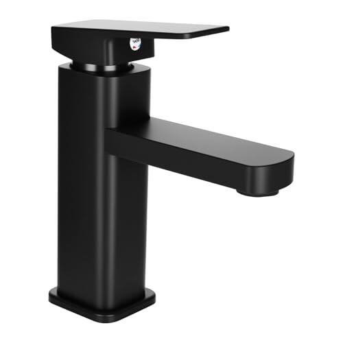 YYTECH Grifo de Baño Llave de Lavabo Armadura Negro Mezclador de Lavabo Grifo de Agua Fría y Caliente Mezclador de Una Maneta Negro Mate Armadura de Baño para Baño Fregadero Acero Inoxidable Latón