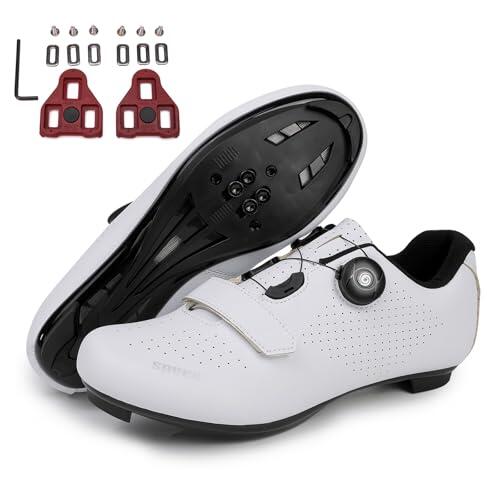 Fansu Zapatillas de Ciclismo Carretera, con Calas Delta, Blanco Zapatillas Ciclismo Hombre Compatibles con Look SPD SPD-SL Delta Lock, Zapatillas para Bicicleta de Interior Exteriores