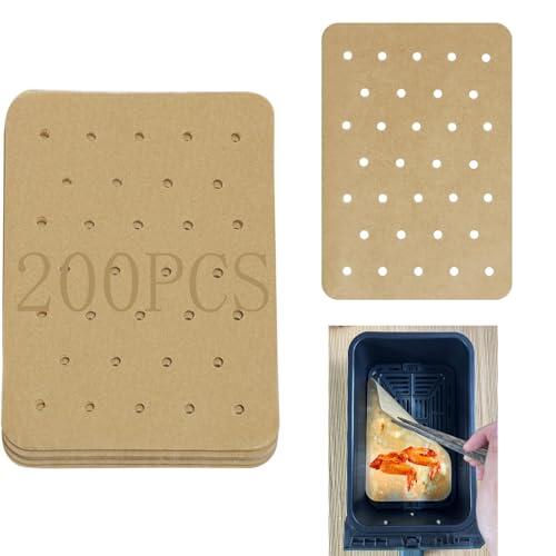Papel para hornear Air Fryer,200 Hojas de Papel para Freidora de Aire Hojas de Pergamino Perforadas Antiadherentes y Resistentes a la Grasa Tamaño Doble 14 x 20.5 cm